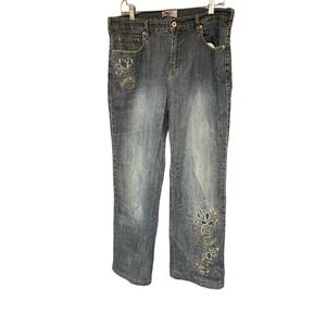 AVX Avenue Jeans 16 High Waist Straight Leg Embroidered Studded Denim Cotton